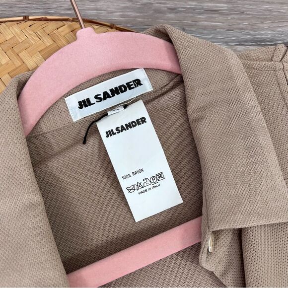 Jil sander beige mesh rayon short sleeve button down blouse - Picture 8 of 8